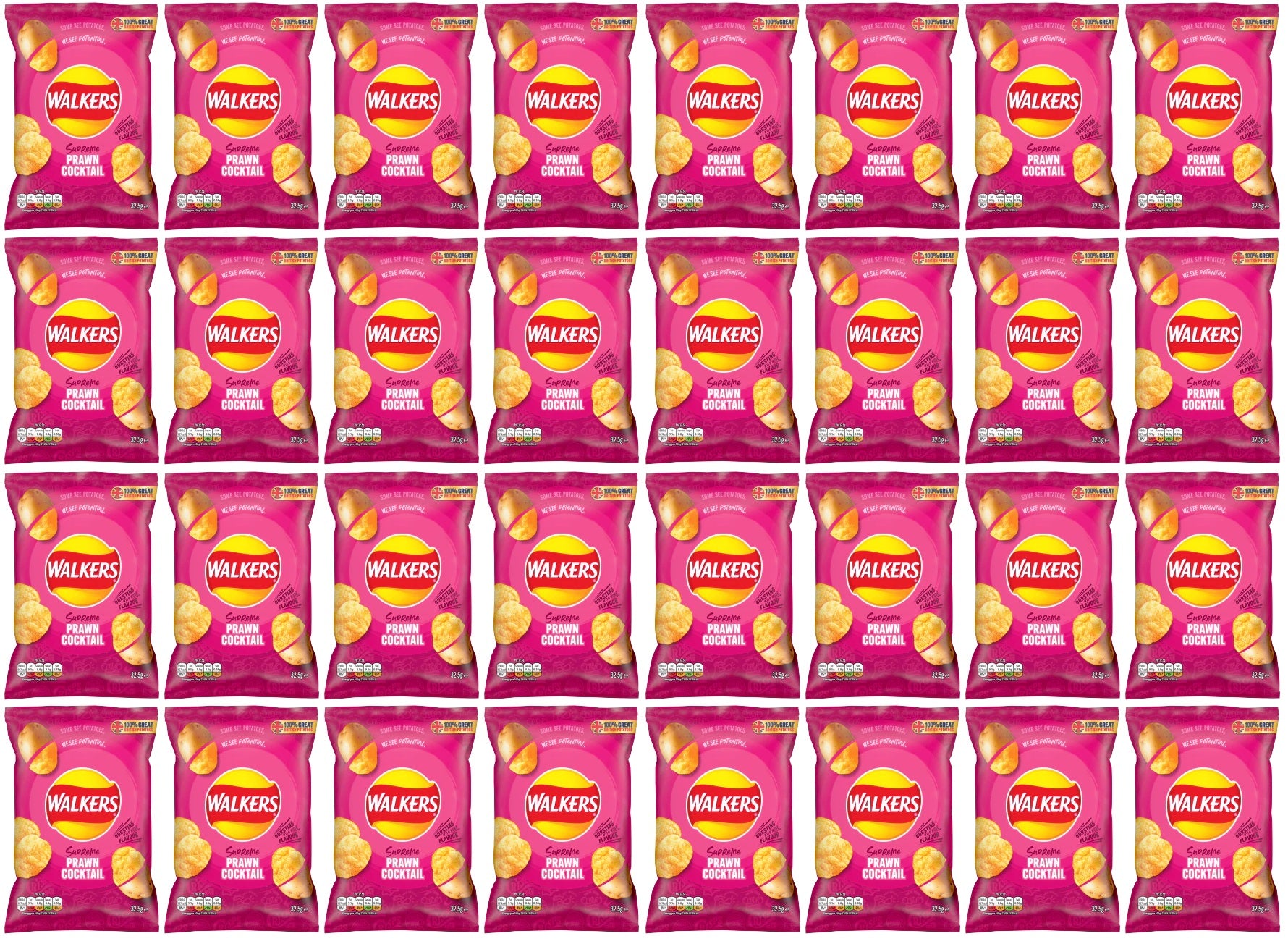 32 x Walkers Prawn Cocktail 32.5Gm