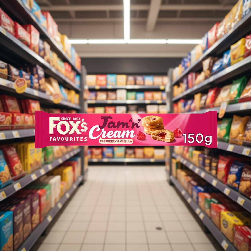 20 x Fox's Favourites Jam  N  Cream Raspberry & Vanilla 150G