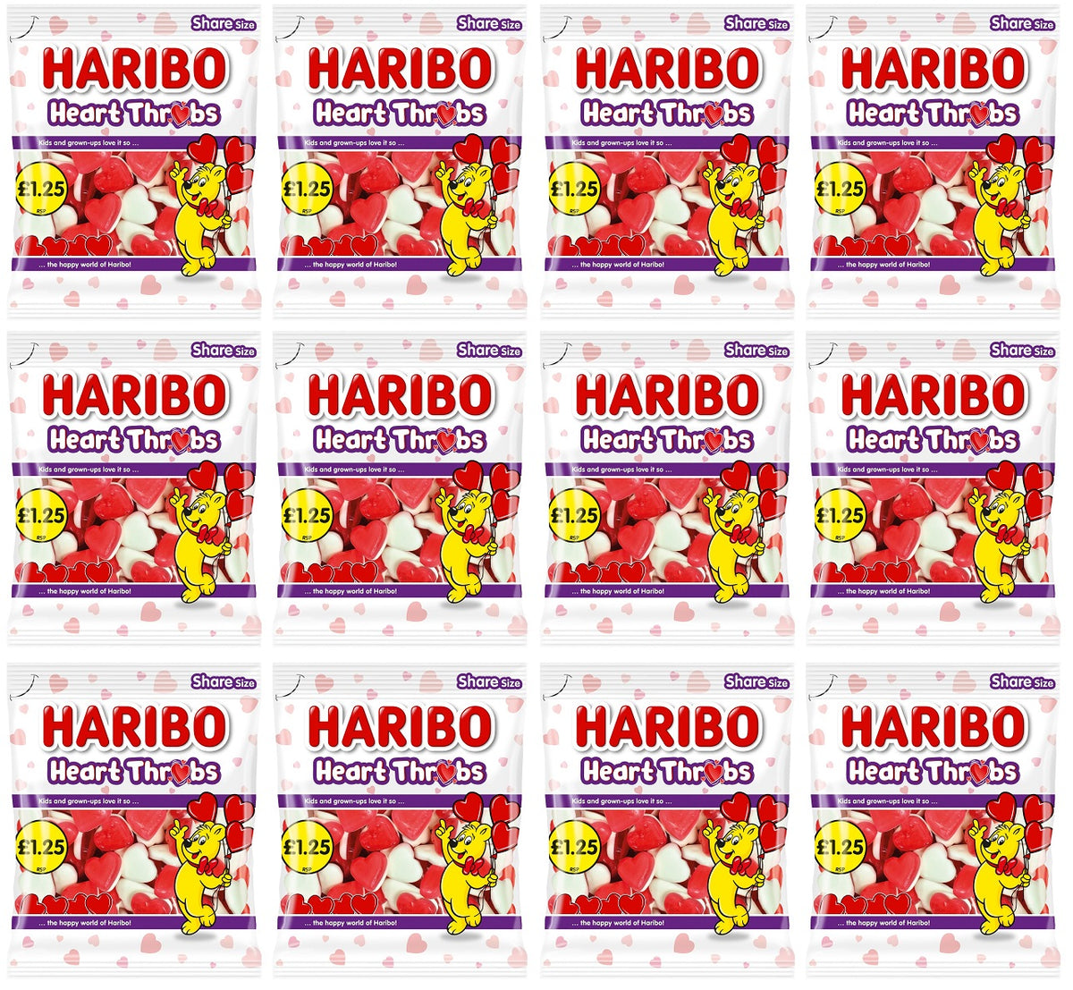 12 X Haribo Heart Throbs - 140Gm