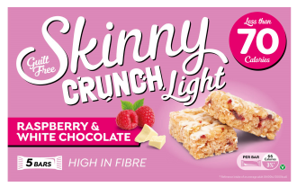 10 x Skinny Crunch Light Raspberry & White Choc 5 Pack - 5 X 19G