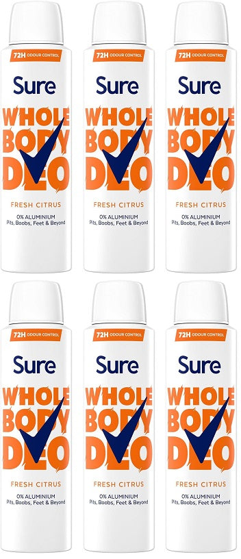 6 x Sure Women Whole Body Fresh Citrus  - 150ML