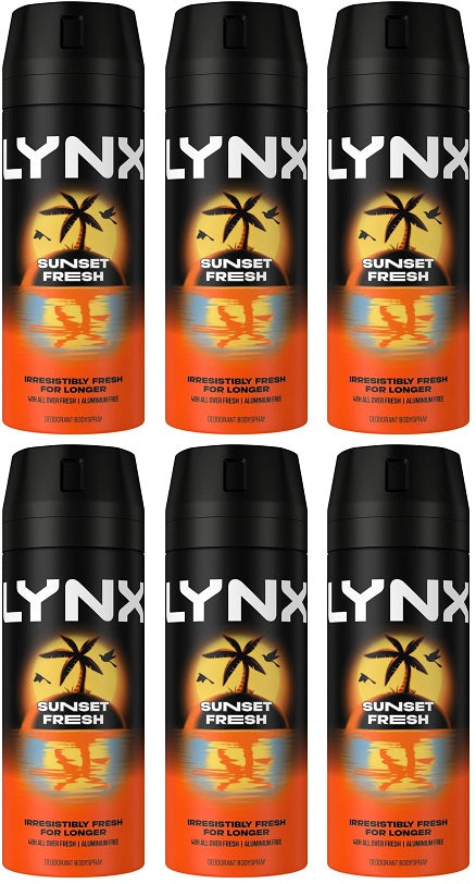 6 x Lynx Body Spray Sunset Fresh - 150ML