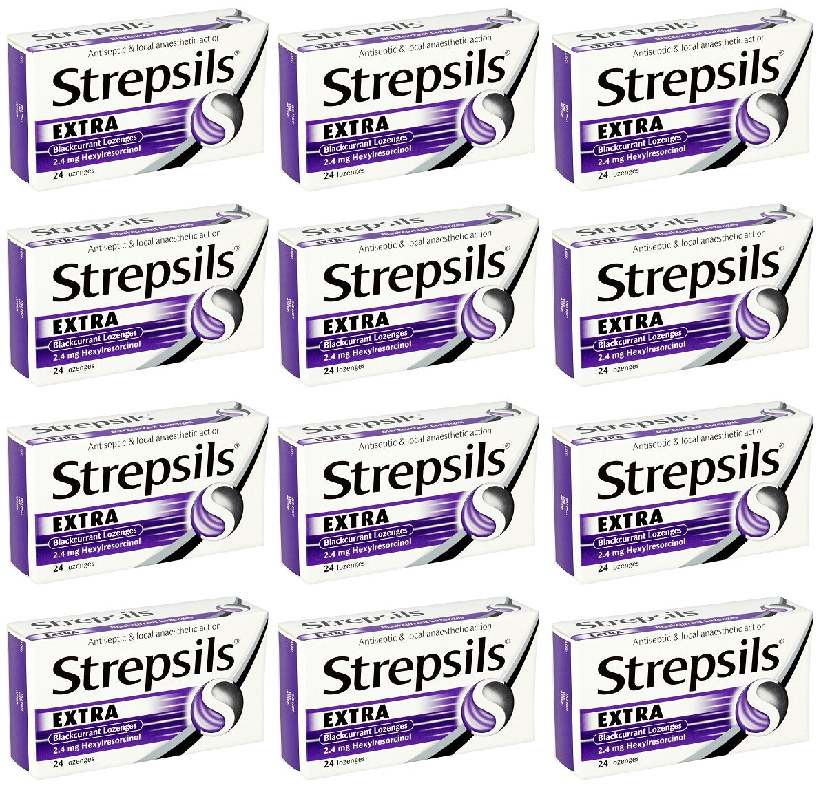 12 x Strepsils Extra Blackcurrant Lozenges 24 Lozenges
