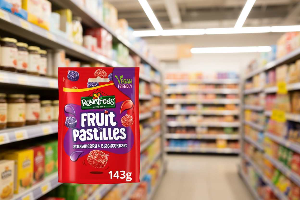 10 x Rowntree's Fruit Pastilles Vegan Friendly Strawberry & Blackcurrant Sharing Pouch 143G