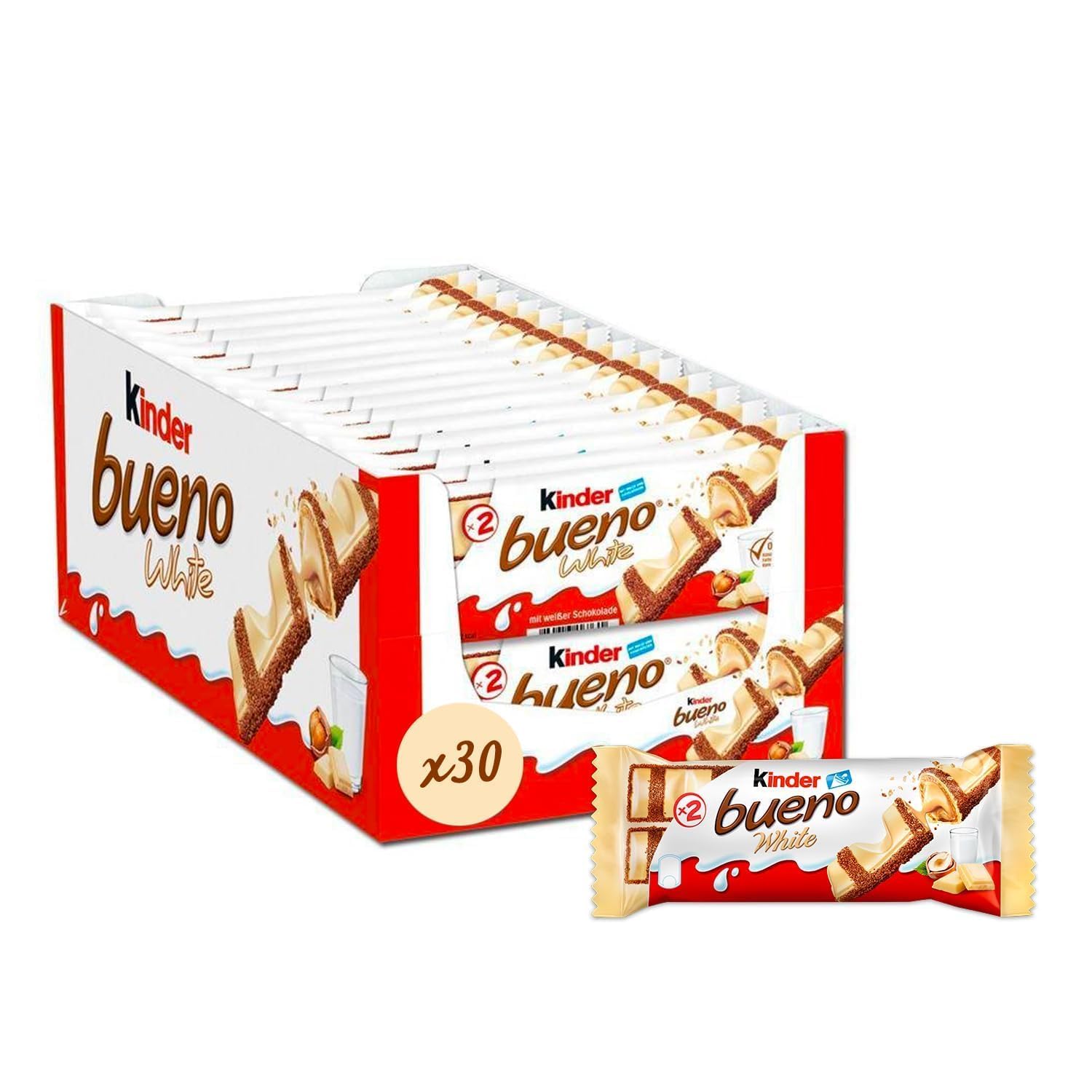 30 x Kinder Bueno White Milk And Hazelnuts 39G
