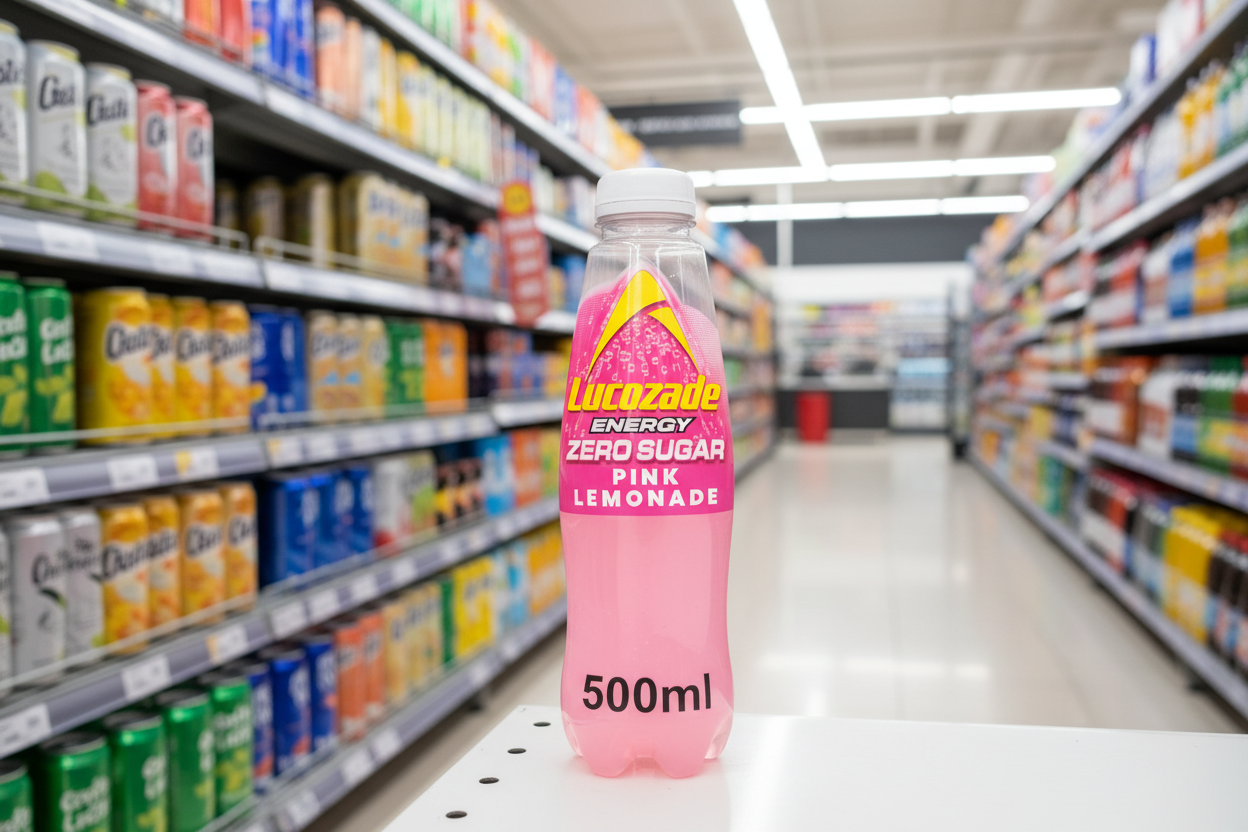 12 x Lucozade Energy Zero Sugar Drink Pink Lemonade 500Ml