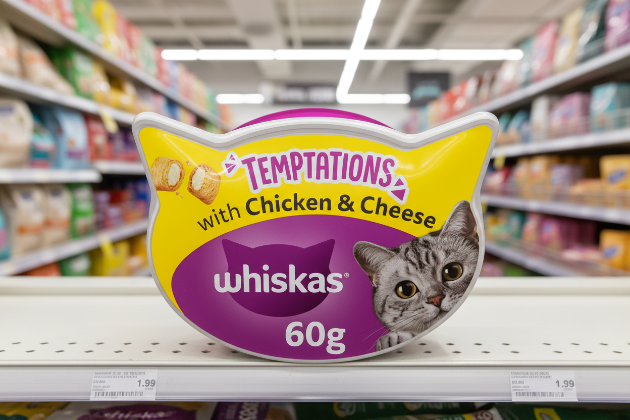 8 x Whiskas Temptations Adult Cat Treats With Chicken & Cheese 60G