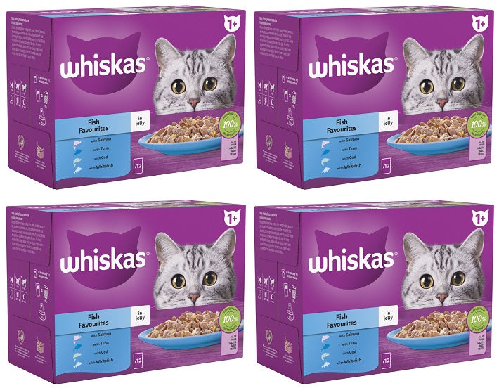 4 x Whiskas 1+ Fish Favourites In Jelly 12 X 85G (1.02Kg)