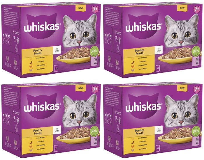 4 x Whiskas 7+ Poultry Feasts In Jelly 12 X 85G (1.02Kg)