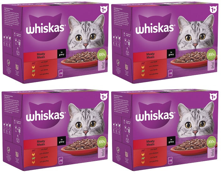 4 x Whiskas 1+ Meaty Meals In Gravy 12 X 85G (1.02Kg)