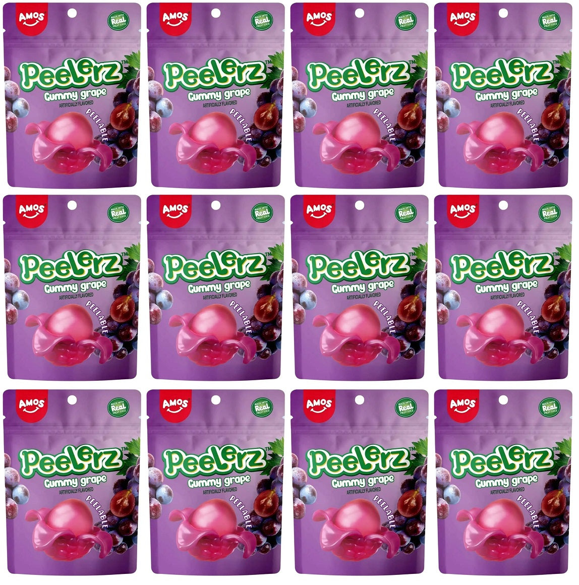 12 X Amos Peelerz Gummy Grape - 65Gm