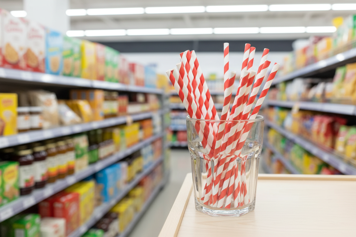 50 x Greenspirit Red/White 3 Ply Straw 6 X 197Mm (50 X100 S) Comp