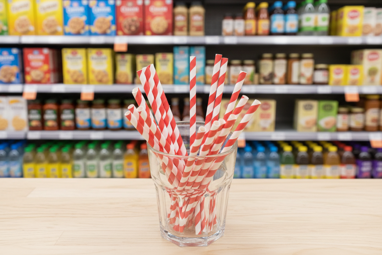 50 x Greenspirit Red/White 3 Ply Straw 6 X 197Mm (50 X100 S) Comp