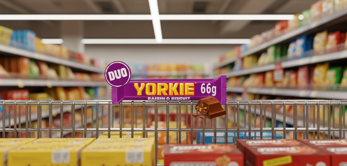 24 x Yorkie Raisin & Biscuit Chocolate Duo Bar 66G