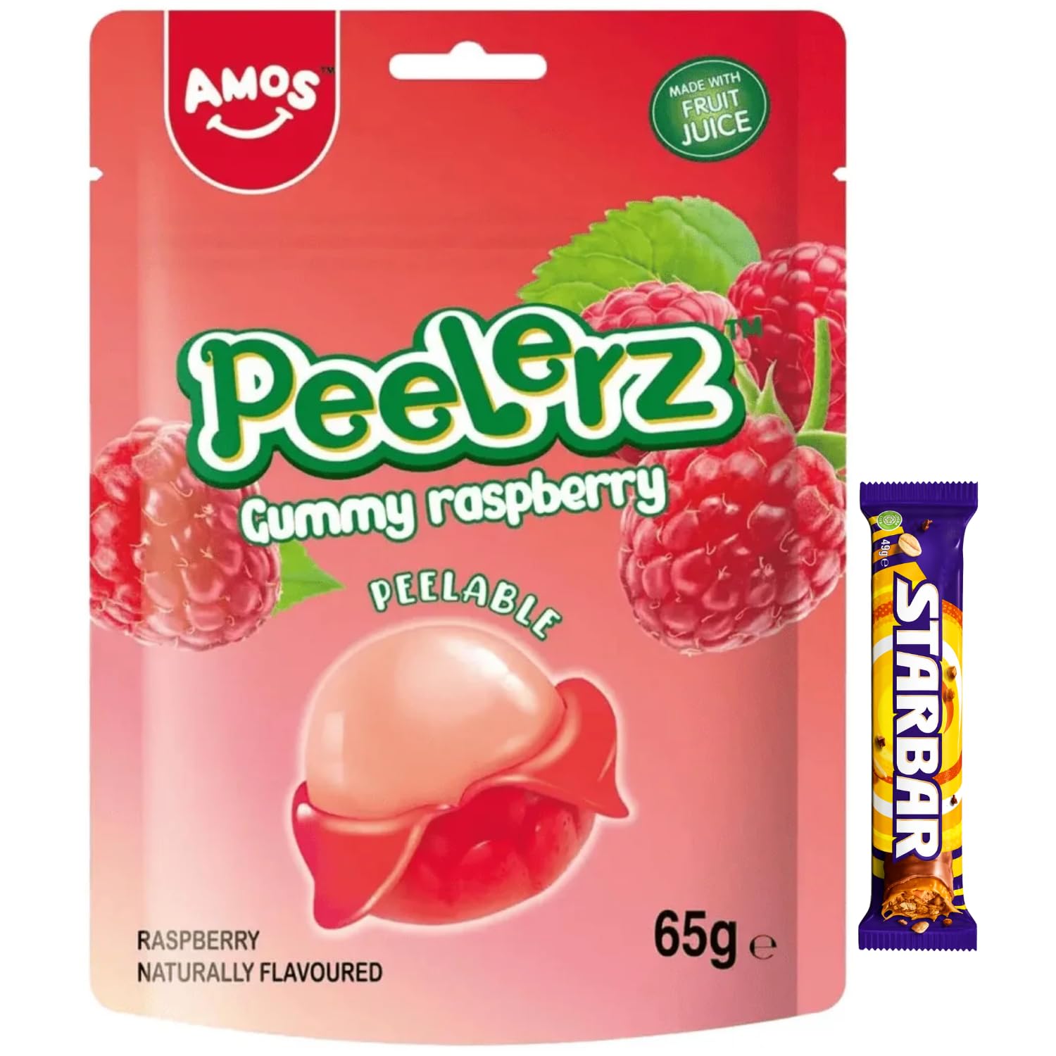12 X Amos Peelerz Gummy Raspberry - 65Gm