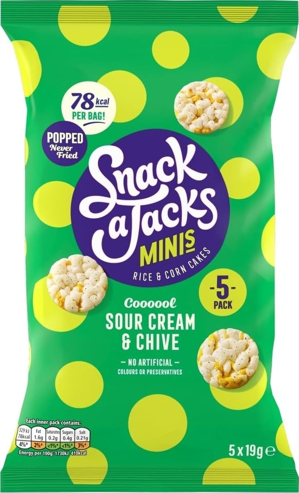 6 X Snack A Jacks Minis Sour Cream & Chive 5Pk - 5X19Gm