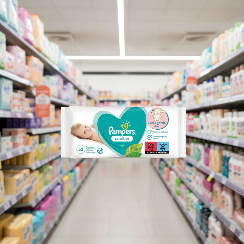 12 x Pampers Sensitive Baby Wipes 1 Pack 52 Wipes