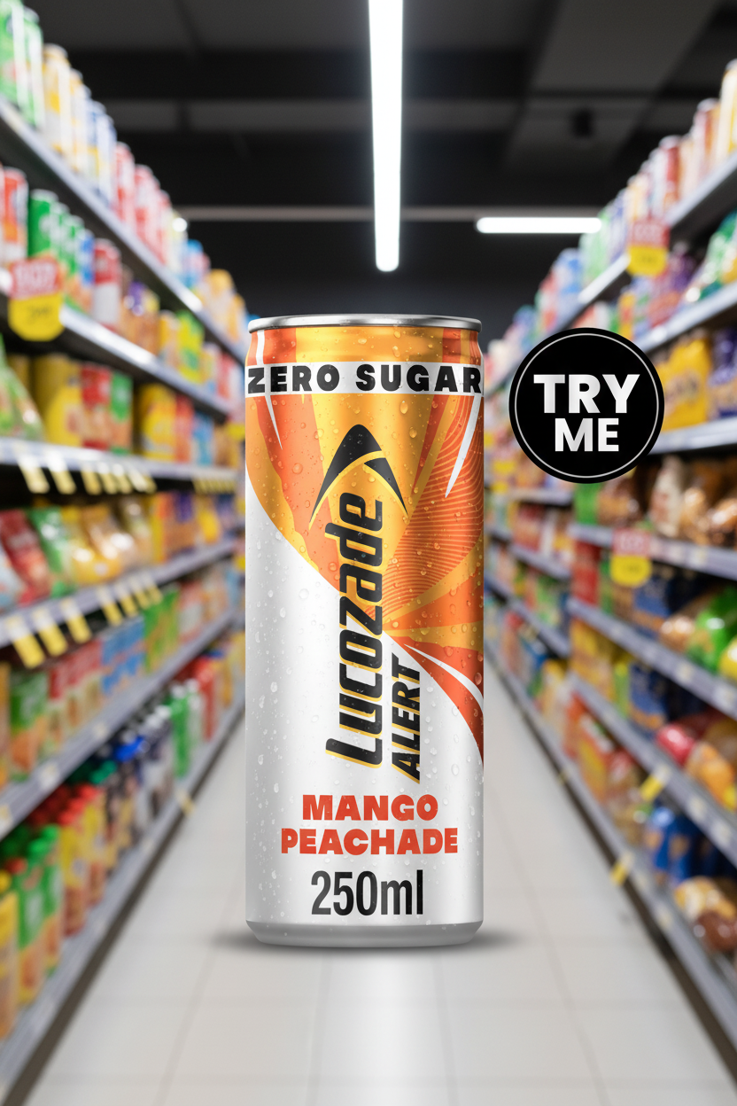 24 x Lucozade Alert  Zero Mango & Peach Caffeine Energy Drink 250Ml