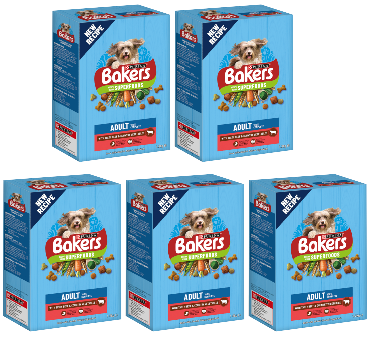 5 X Purina Bakers Adult Beef&Veg & Wholegrain 1.2Kg