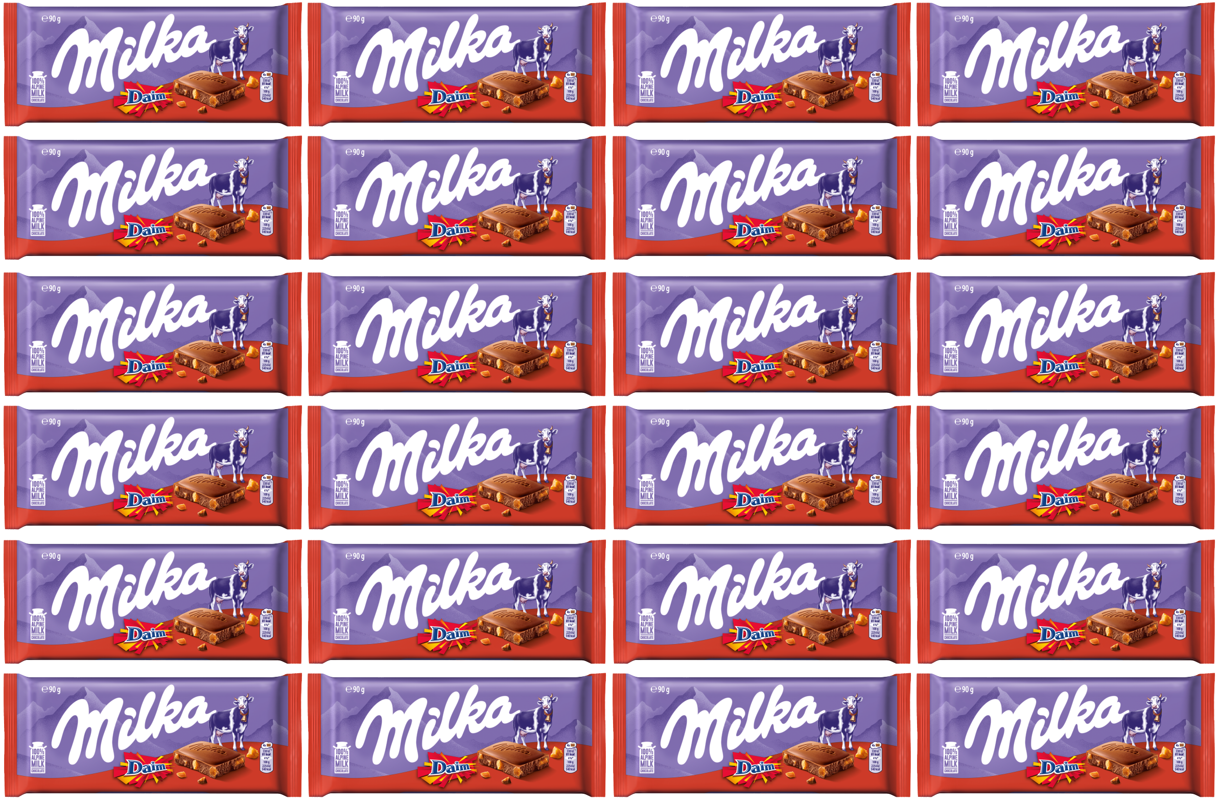 24 X Milka With Daim Large Chocolate Bar - 90Gm