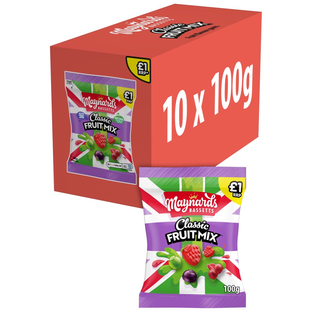 10 X Maynard Bassetts Classic Fruit Mix Sharing Bag - 110Gm