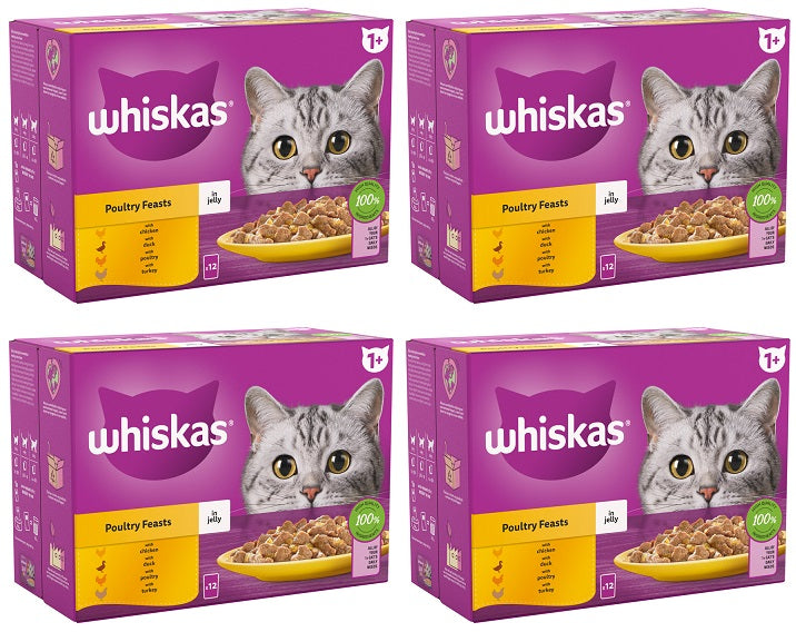 4 x Whiskas 1+ Poultry Feasts In Jelly 12 X 85G (1.02Kg)