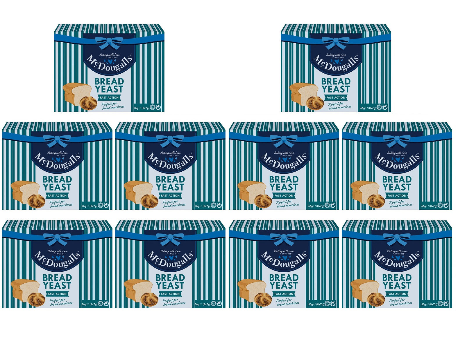 10 x Mcdougalls Fast Action Bread Yeast 8 X 7G (56G)