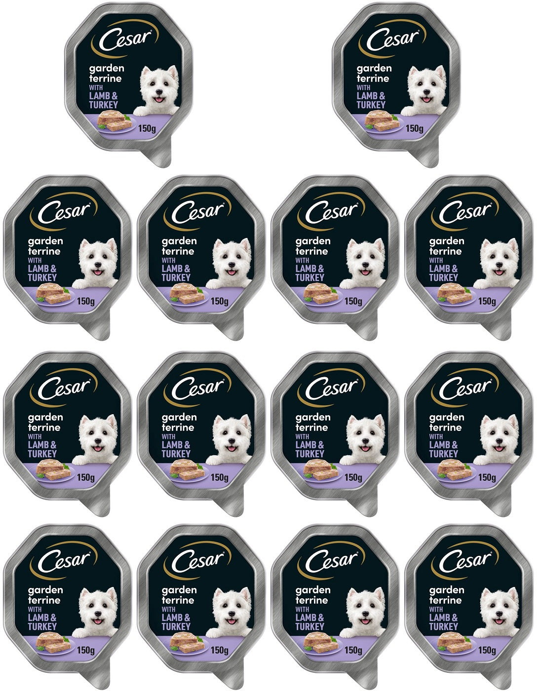 14 x Cesar Garden Terrine Dog Food Tray Lamb Turkey & Green Beans In Loaf 150G