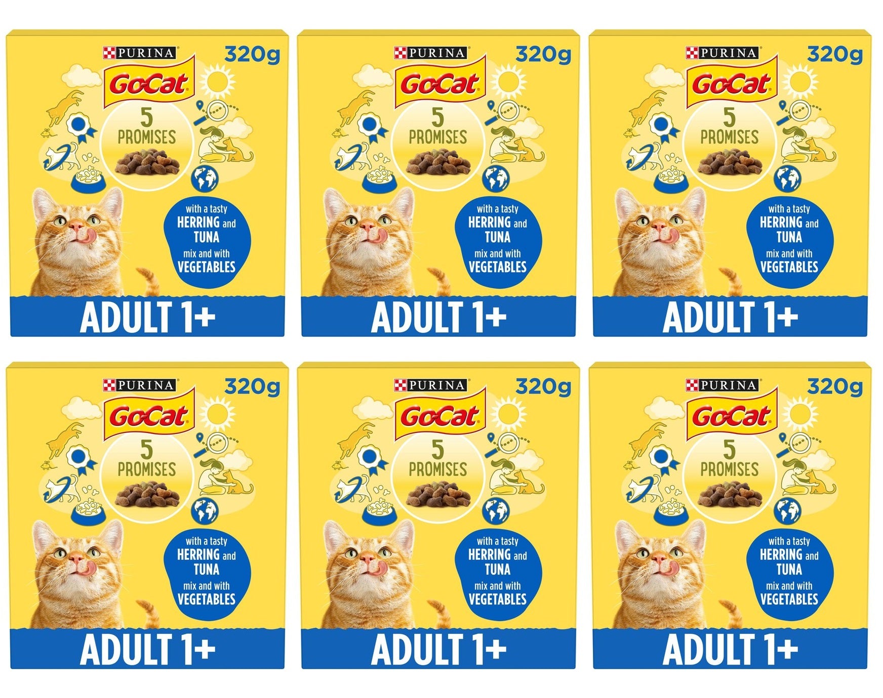 6 x Go-Cat® With Herring And Tuna Mix With Vegetables Dry Cat Food 320G