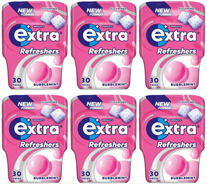 6 x Wrigley's Extra Bottle Refreshers Bubblemint 30Pc