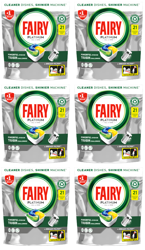 6 X Fairy Platinum Dishwash Tablet Lemon - 21 Pack