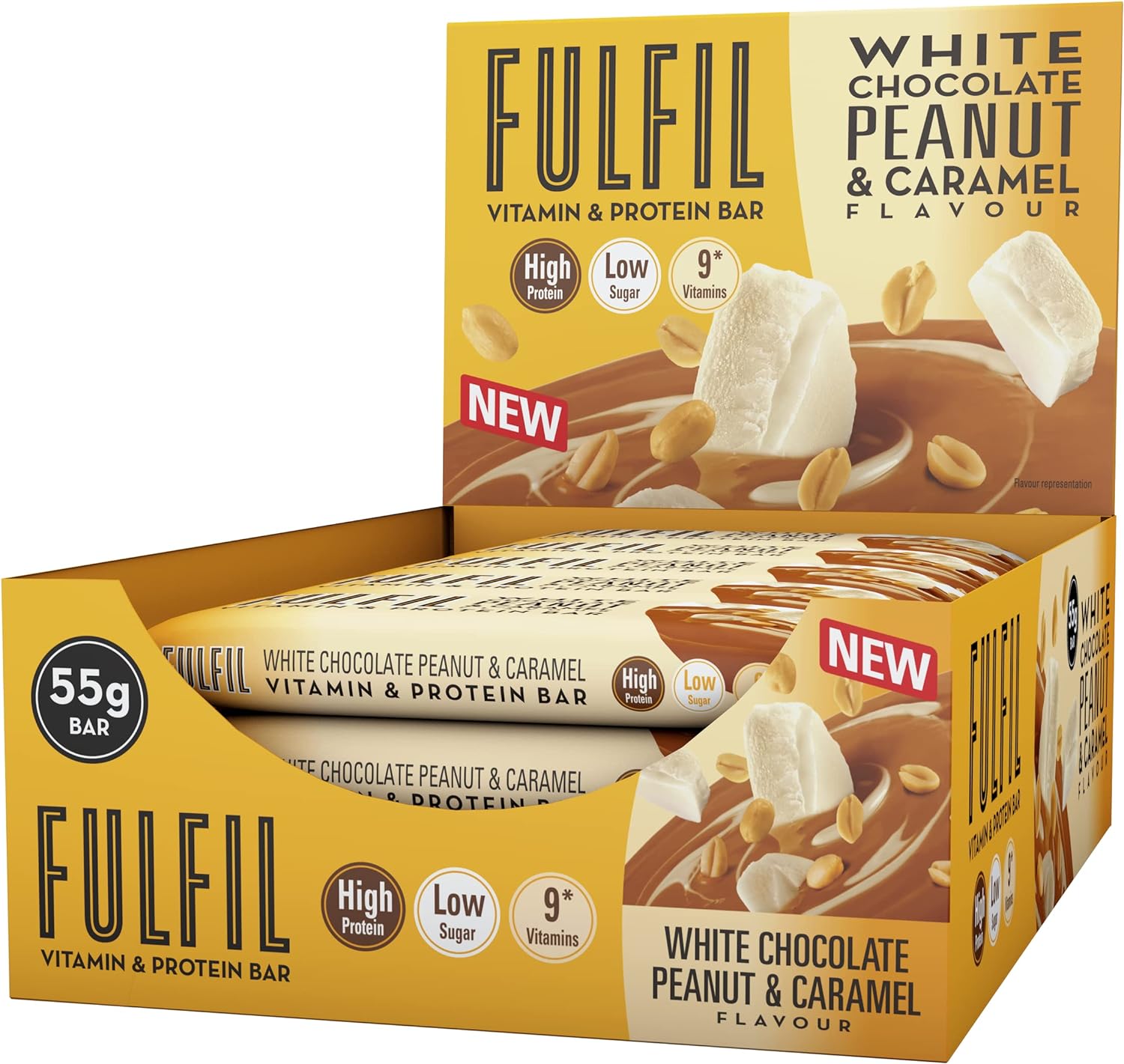 15 x Fulfil White Chocolate Peanut Caramel Vitamin & Protein Bar 55g