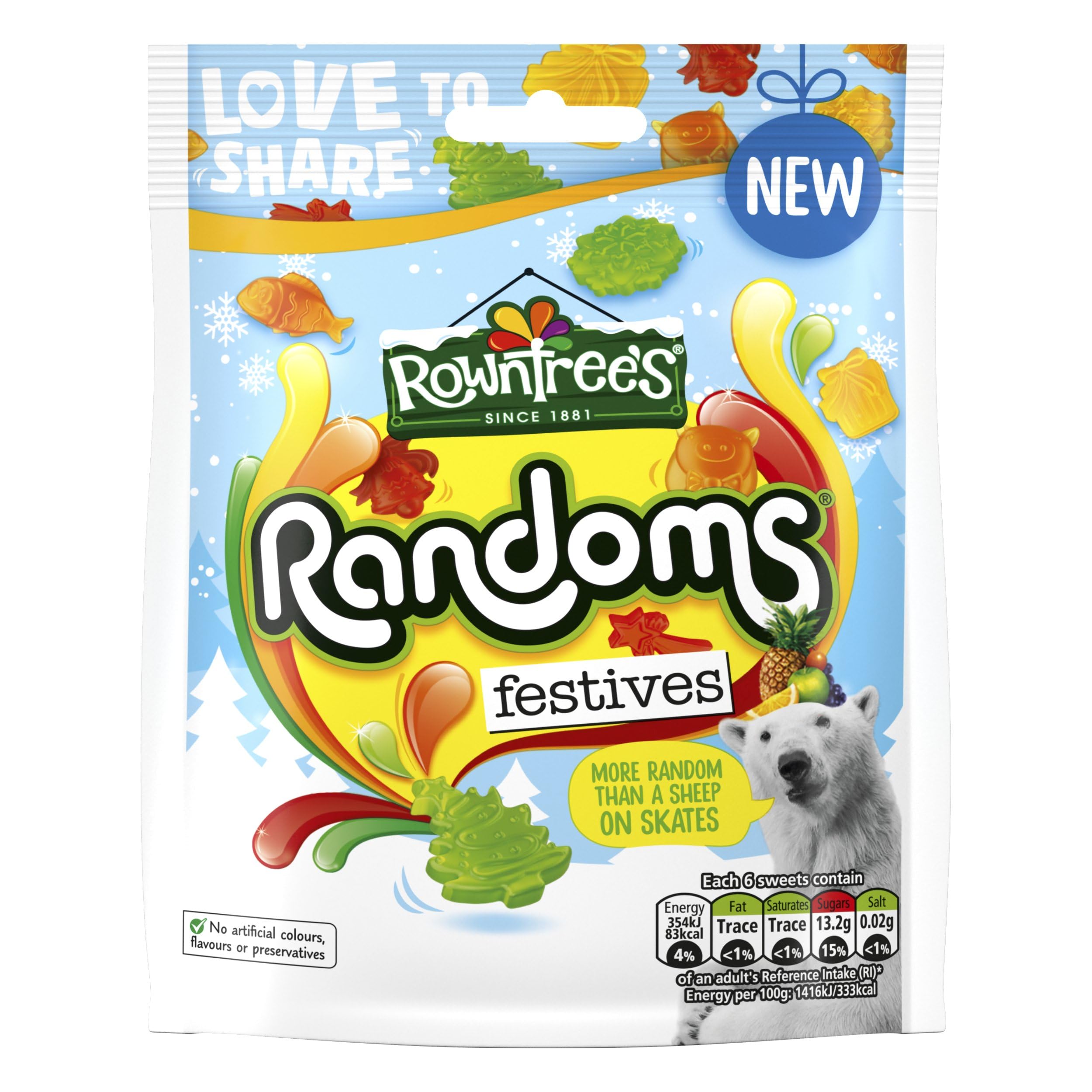 36 X Rowntrees Randoms Festive Pouch Clip Strip - 130Gm