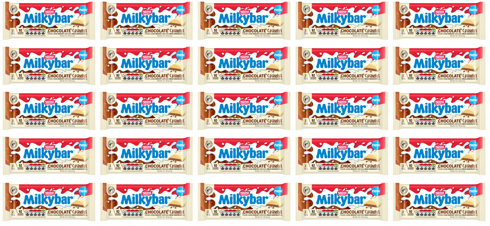 25 x Milkybar White Chocolate Biscuit Sharing Bar - 84GM