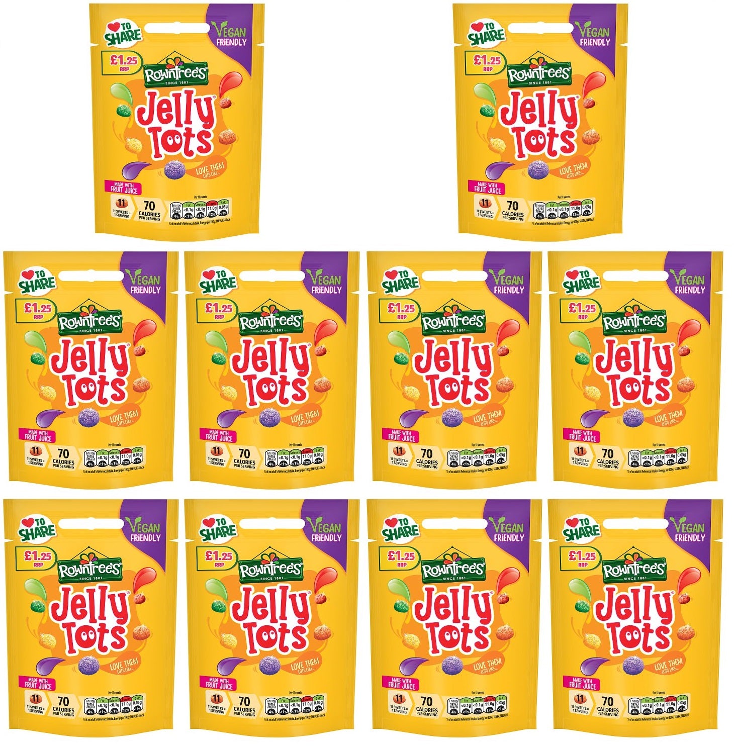 10 x Rowntrees Jellytots Pouch - 120G