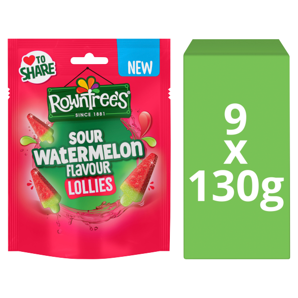 9 X Rowntrees Sour Watermelon Lollies Pouch - 130Gm