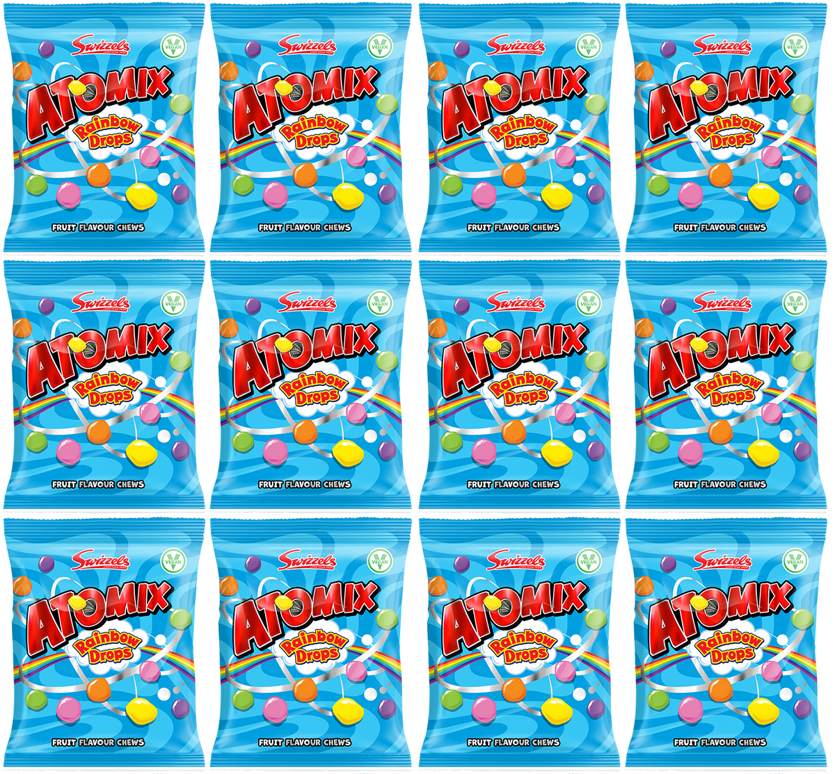 12 X Swizzels Atomix Rainbow Drops - 100Gm