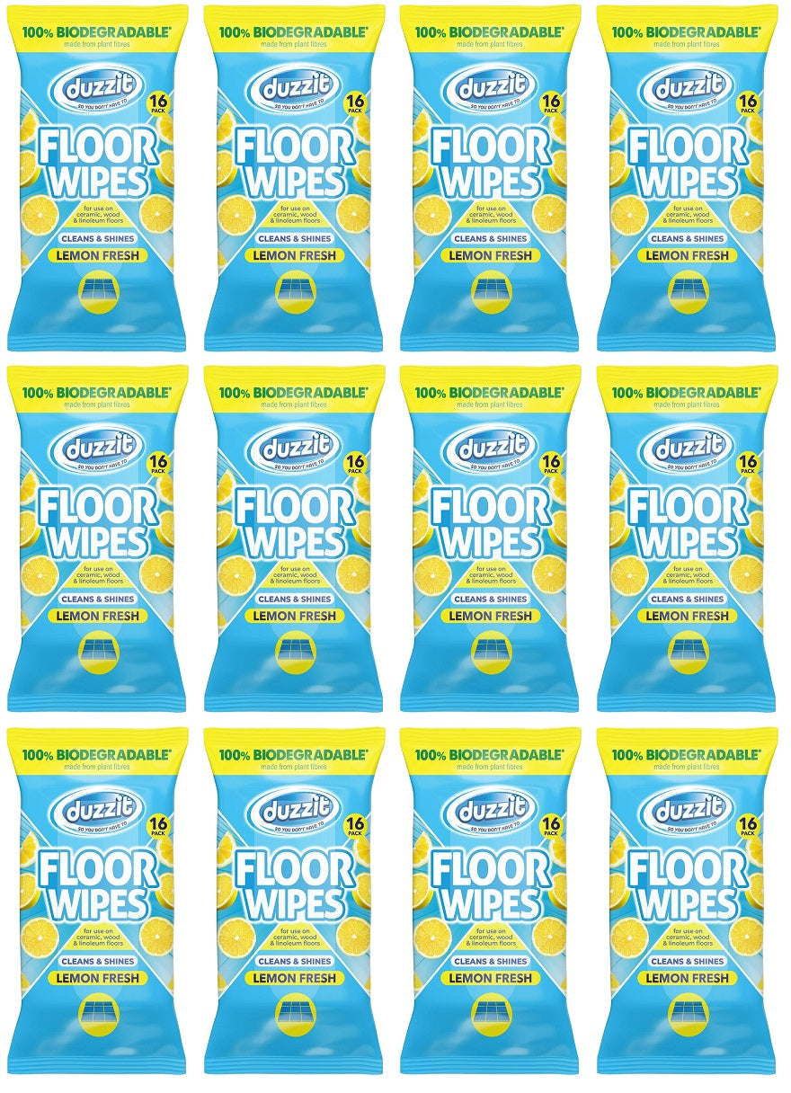 12 X Duzzit Floor Wipes Lemon - 16 Pack