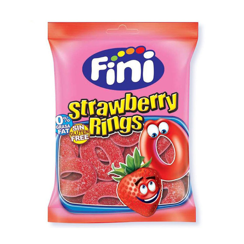12 X Fini Strawberry Rings Sweet Bag - 75Gm