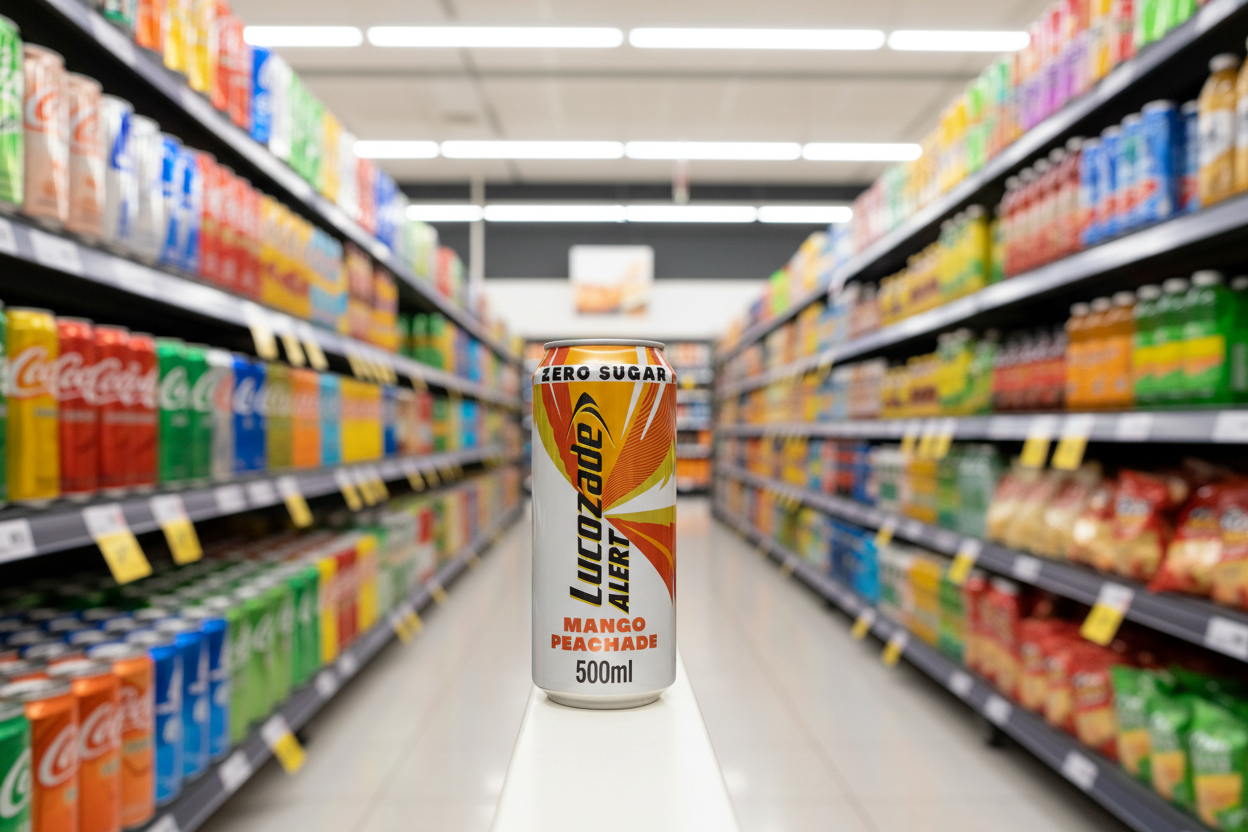 12 x Lucozade Alert  Zero Mango & Peach Caffeine Energy Drink 500Ml