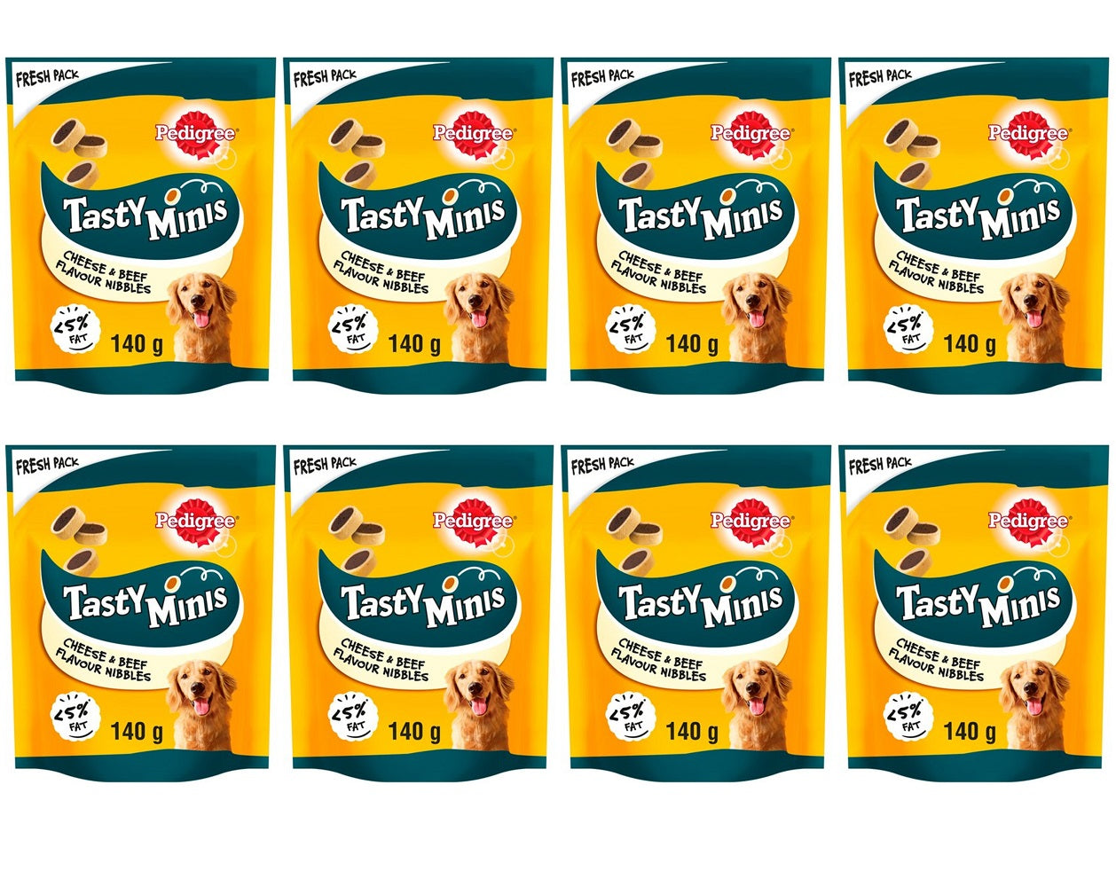 8 x Pedigree Tasty Minis Adult Dog Treats Cheese & Beef Nibbles 140G