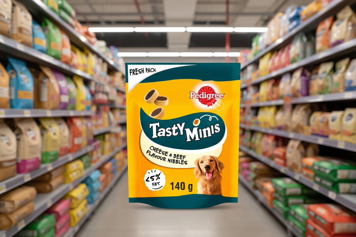 8 x Pedigree Tasty Minis Adult Dog Treats Cheese & Beef Nibbles 140G