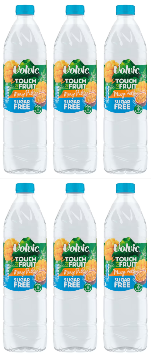 6 x Volvic Touch Of Fruit Sugar Free Mango Passion 1.5L