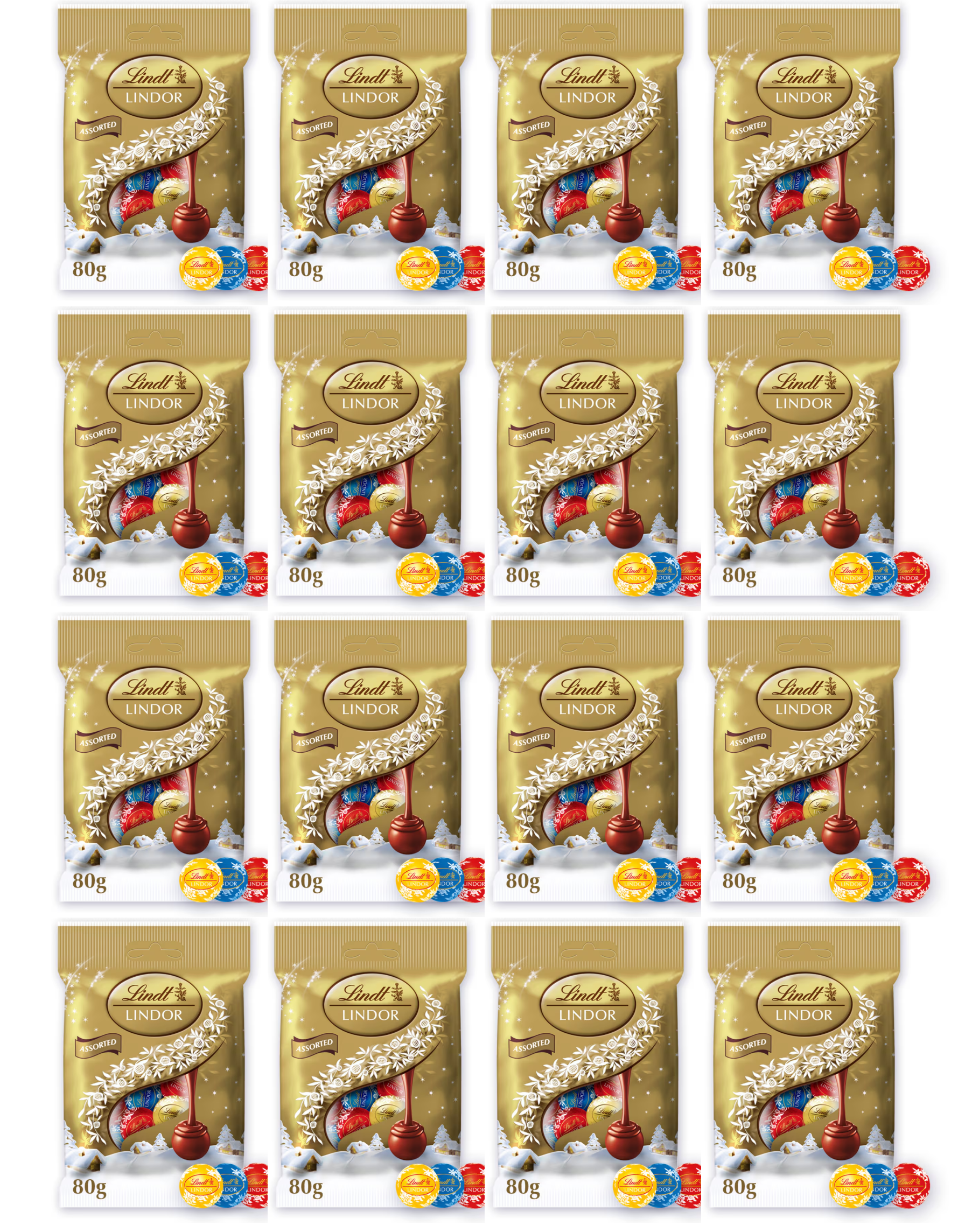 16 x Lindt Lindor Assorted Mini Truffles 80G