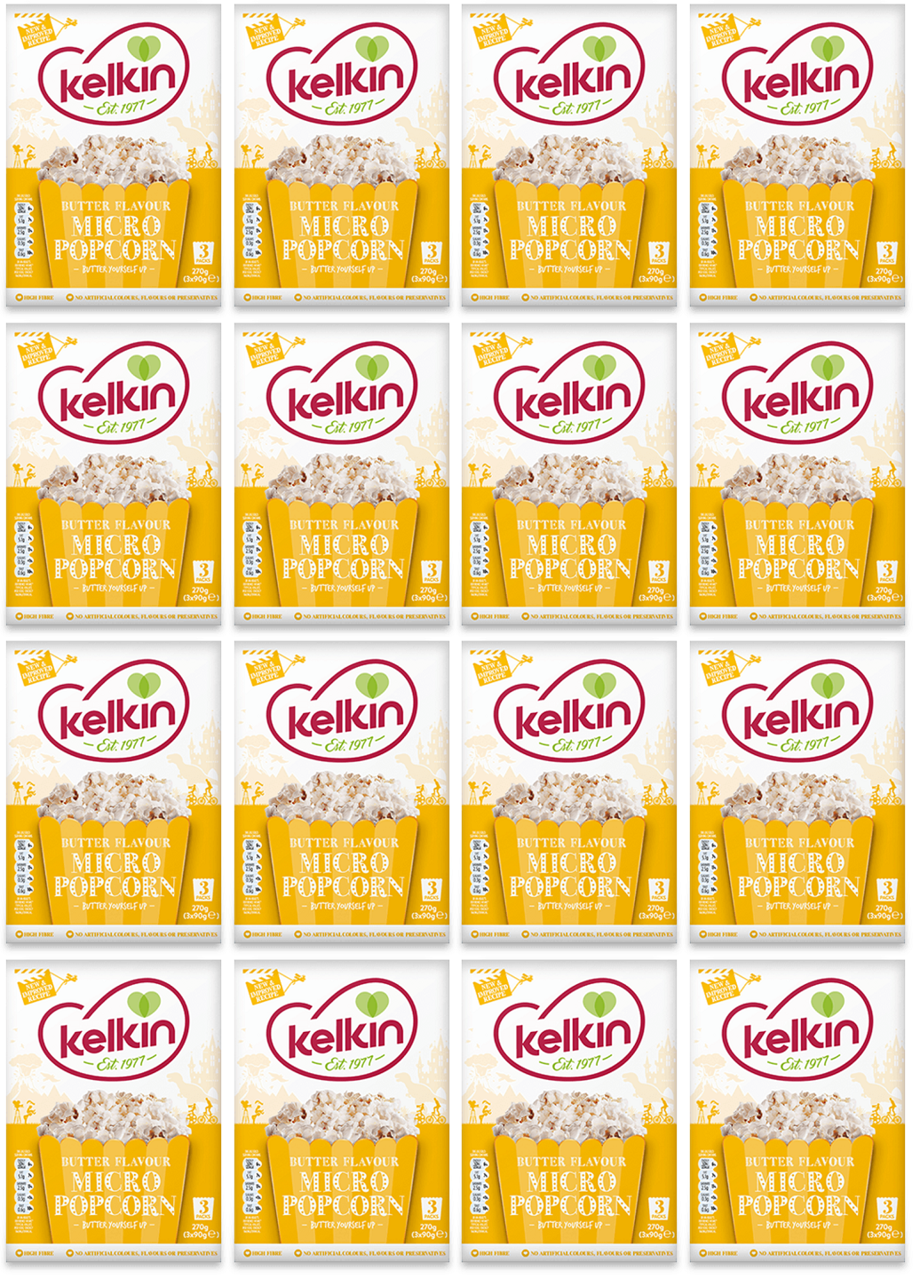 16 x Kelkin Butter Flavour Micro Popcorn 3 X 90G (270G)