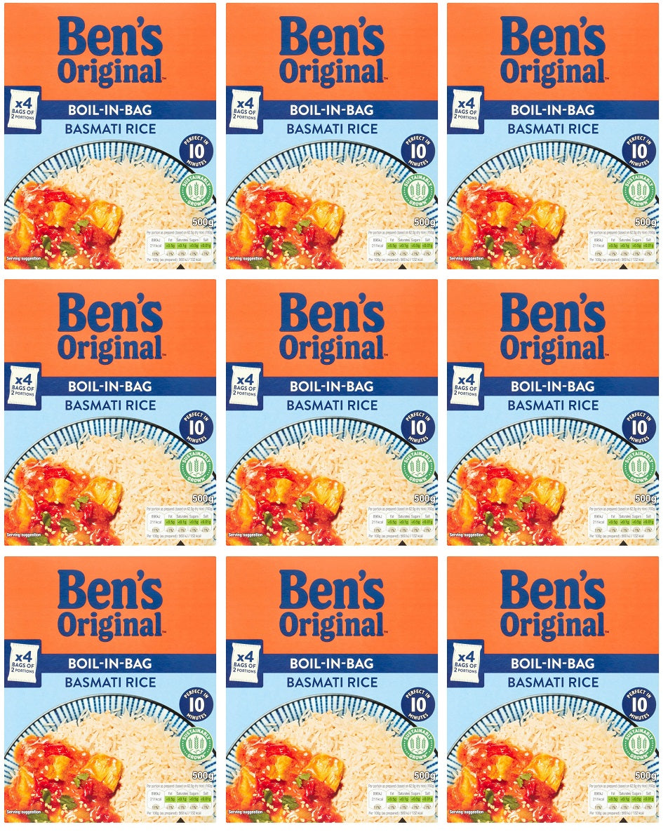 9 x Ben's Original Boil-In-Bag Basmati Rice 500G