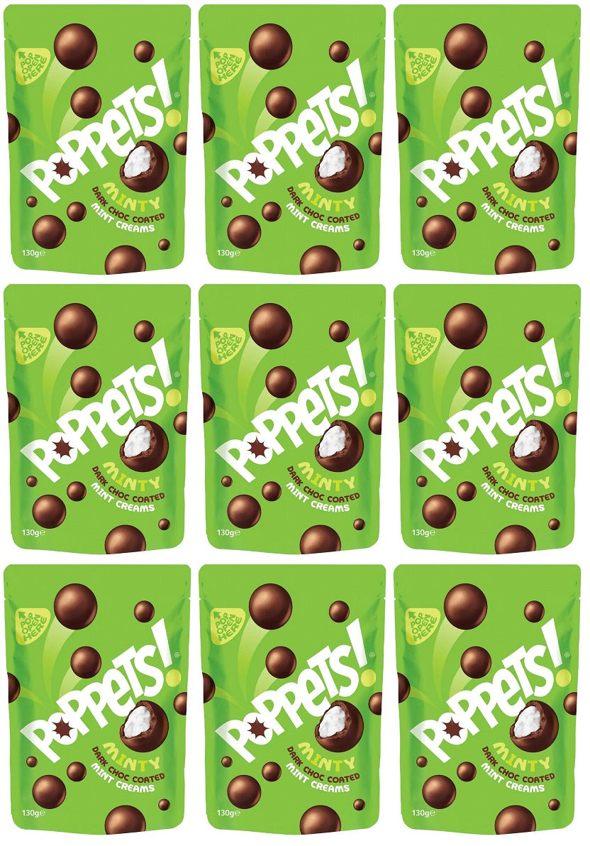 9 x Poppets Dark Choc Coated Mint Creams 130G
