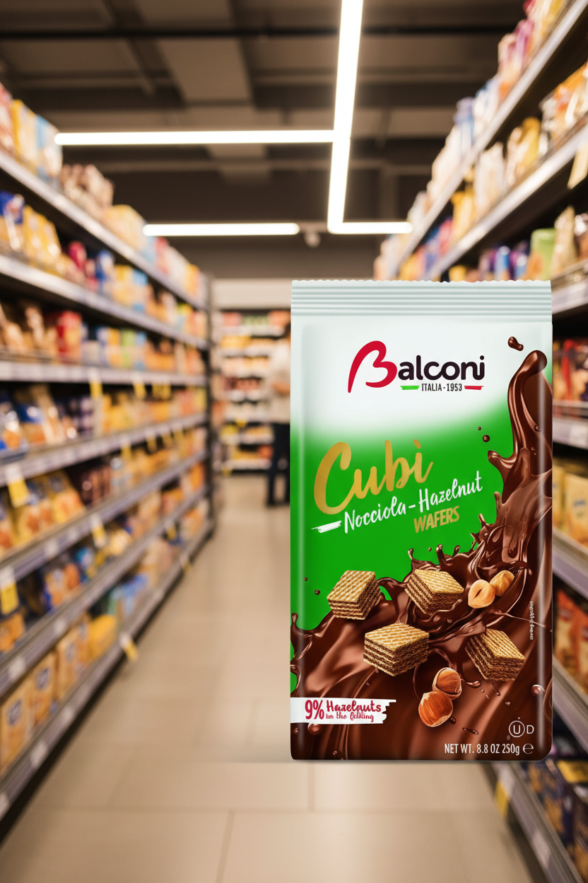 10 x Balconi Cubi Wafer Bag Hazelnut - 250GM