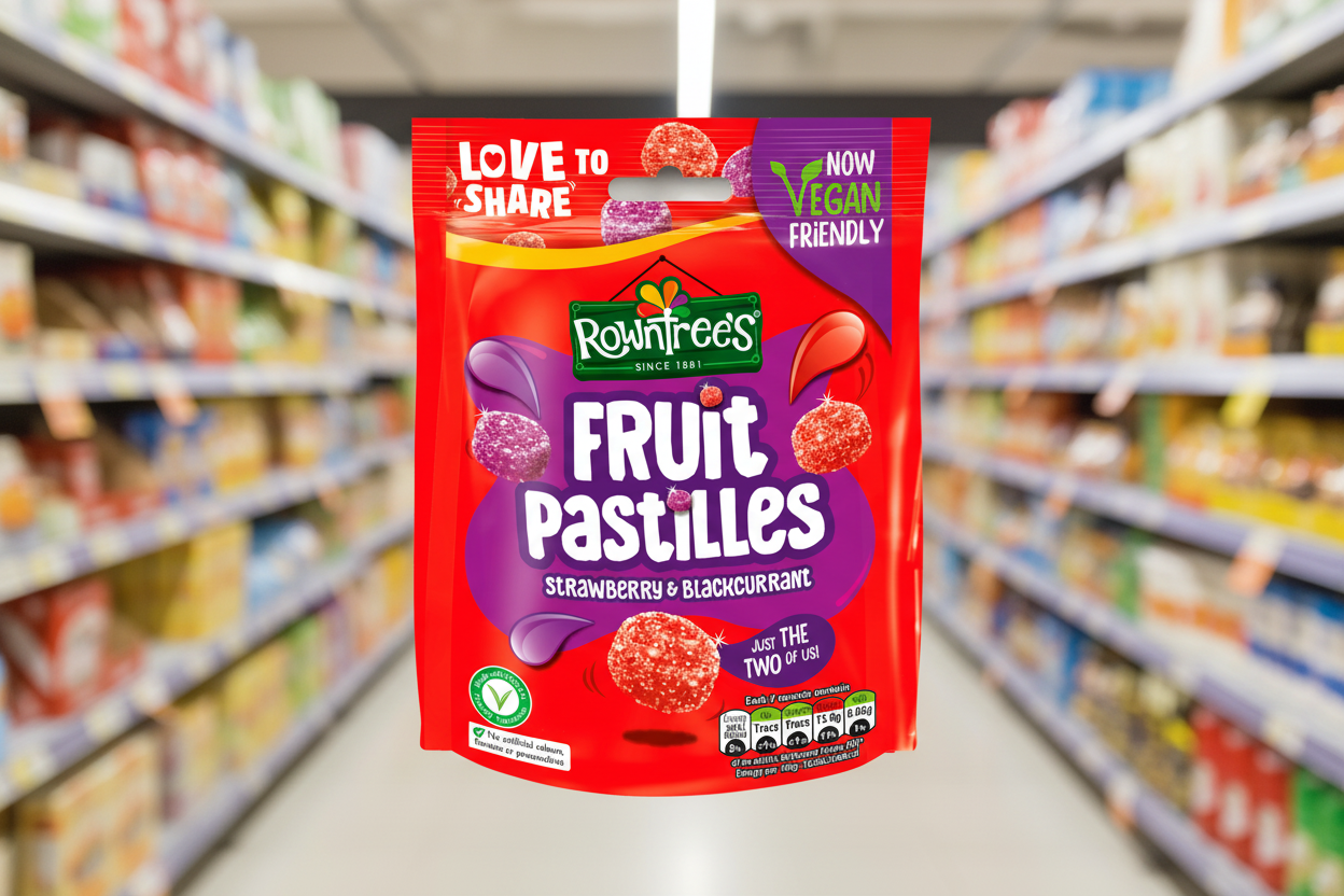 10 x Rowntree's Fruit Pastille Strawberry & Blackcurrant Pouch Vegan - 143GM