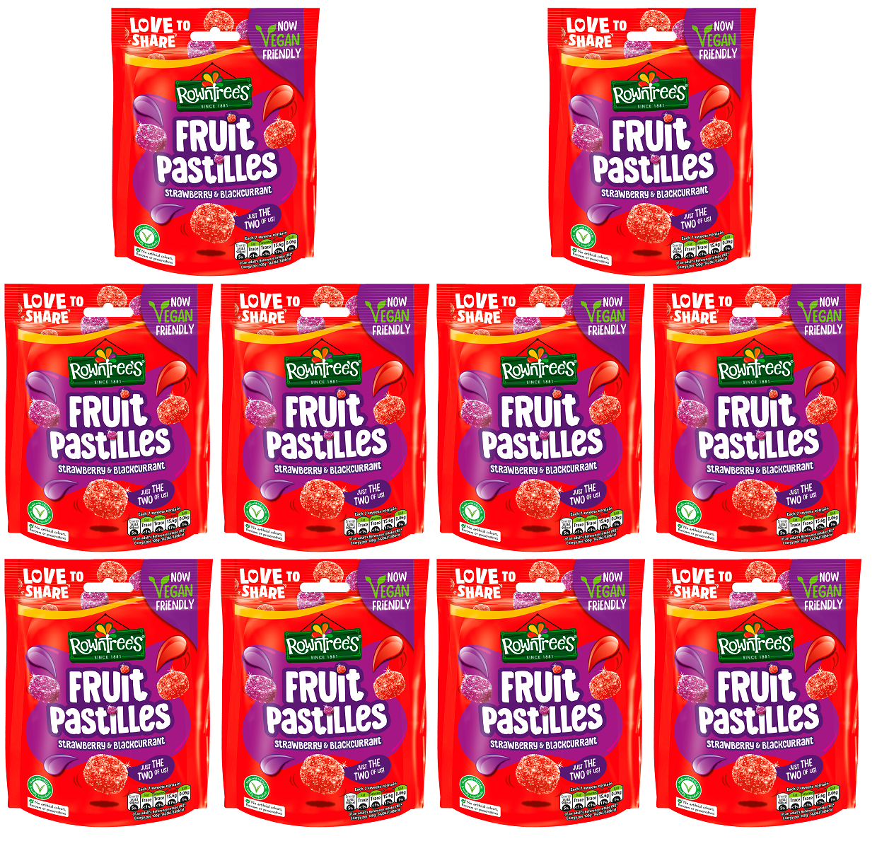 10 x Rowntree's Fruit Pastille Strawberry & Blackcurrant Pouch Vegan - 143GM